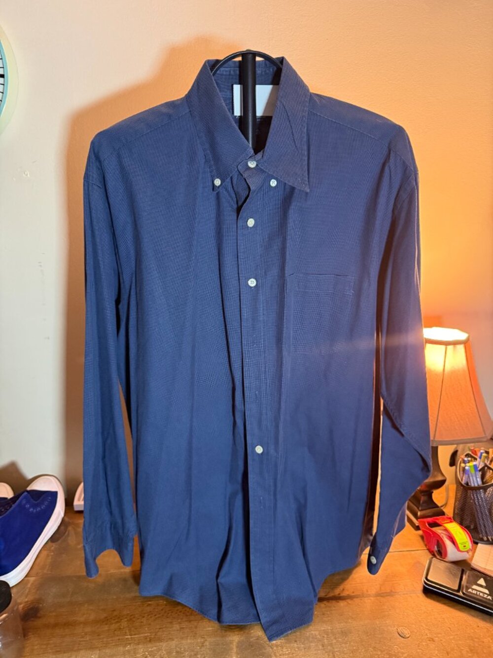 Brooks Brothers Men’s Large Dark Blue Long Sleeve Button‑Down Shirt 100% Cotton